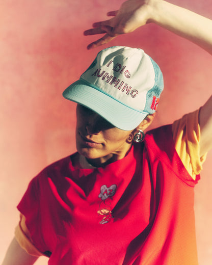 "I DIG RUNNING" Rhinestone Trucker Blue