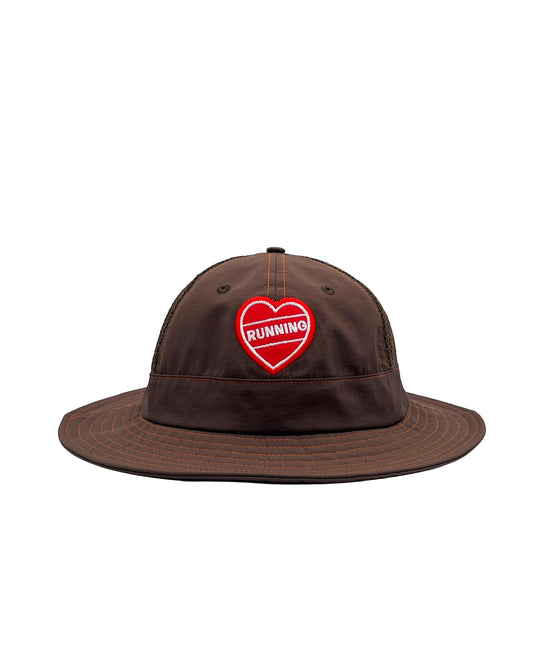 "RUNNING" Heart Bucket Hat Brown